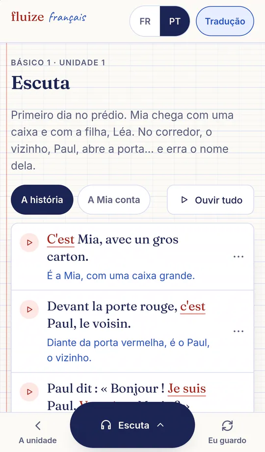 Tela real do modo Escuta no celular
