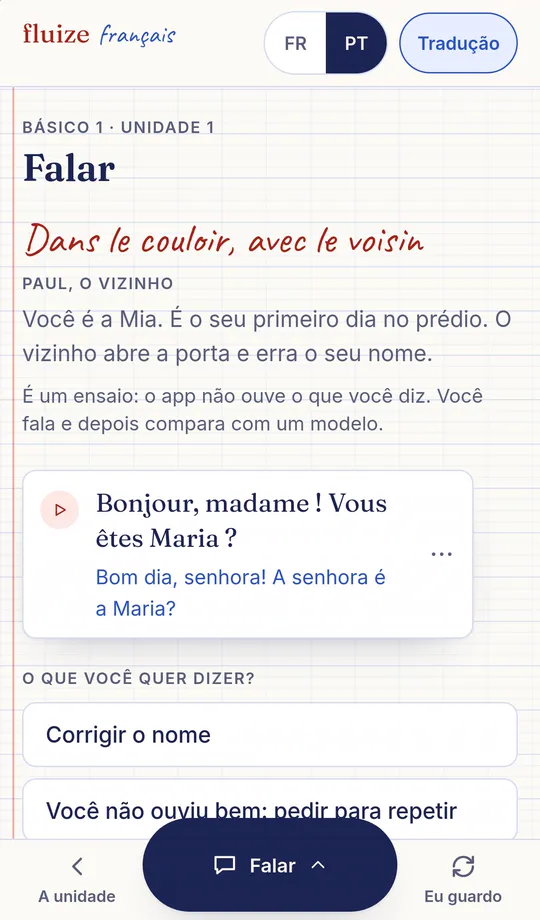 Tela real do modo Falar no celular